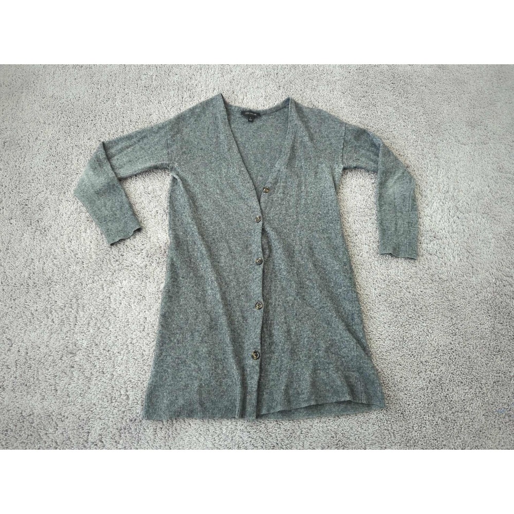 Ann Taylor Cardigan Womens M Gray V-Neck Long Sleeve Wool Blend Button Up